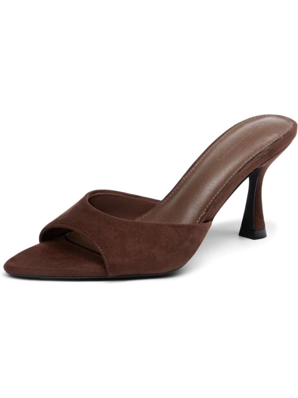 Women's Chocolate Suede Heeled Mules Pointed Peep Toe High Heel Backless Sandals
